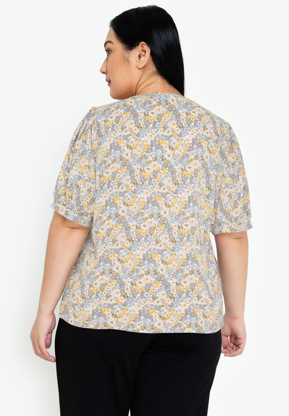 Divina Plus Size Pearl Detail Puff Sleeves Blouse Top