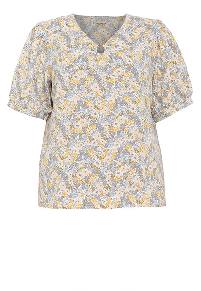 Divina Plus Size Pearl Detail Puff Sleeves Blouse Top