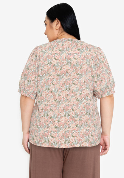 Divina Plus Size Pearl Detail Puff Sleeves Blouse Top