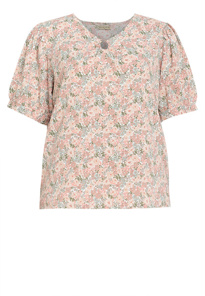 Divina Plus Size Pearl Detail Puff Sleeves Blouse Top