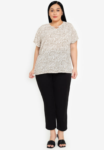 Divina Plus Size Paisley Print Neck Detail Blouse Top