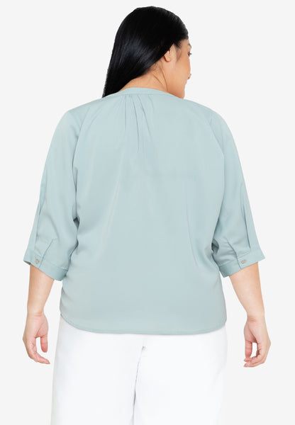 Divina Plus Size V-Neck Detachable Brooch Pin Blouse Top