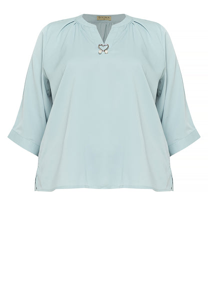 Divina Plus Size V-Neck Detachable Brooch Pin Blouse Top
