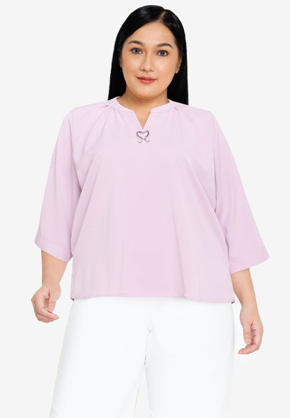 Divina Plus Size V-Neck Detachable Brooch Pin Blouse Top