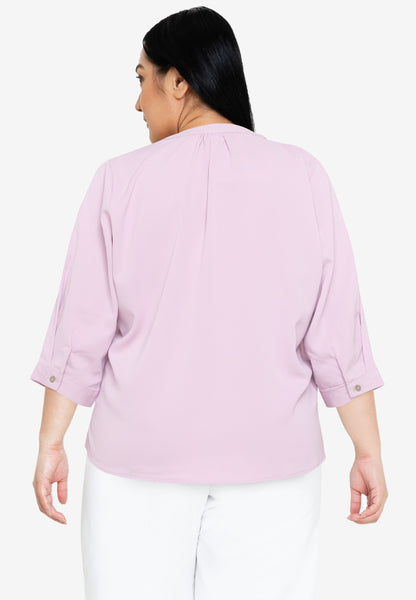 Divina Plus Size V-Neck Detachable Brooch Pin Blouse Top