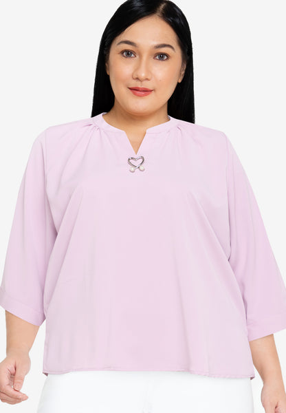 Divina Plus Size V-Neck Detachable Brooch Pin Blouse Top