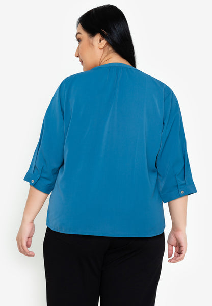 Divina Plus Size V-Neck Detachable Brooch Pin Blouse Top