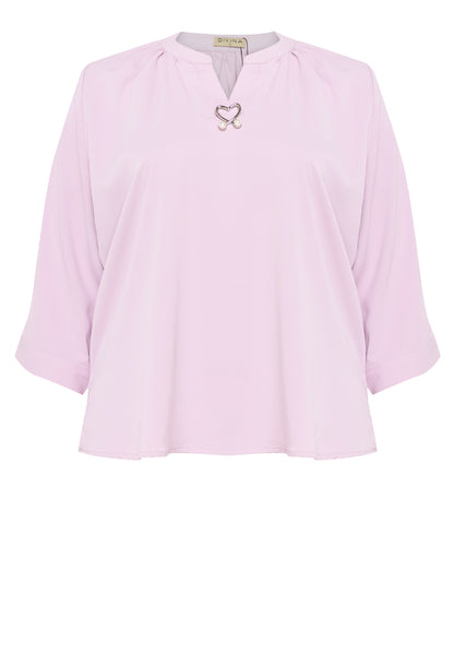 Divina Plus Size V-Neck Detachable Brooch Pin Blouse Top