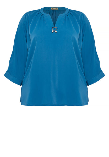 Divina Plus Size V-Neck Detachable Brooch Pin Blouse Top