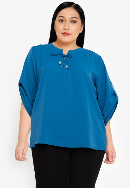 Divina Plus Size 3/4 Long Sleeve Tie Down Neck Detail