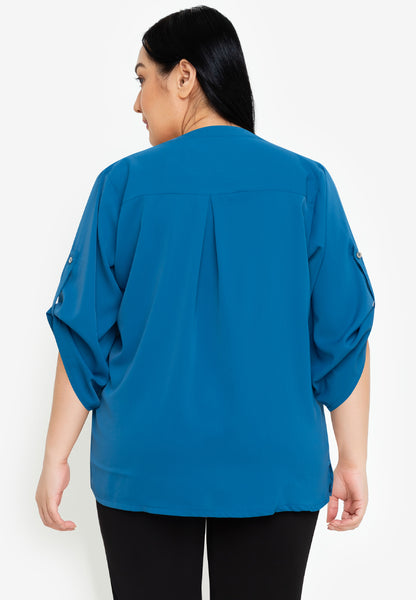 Divina Plus Size 3/4 Long Sleeve Tie Down Neck Detail