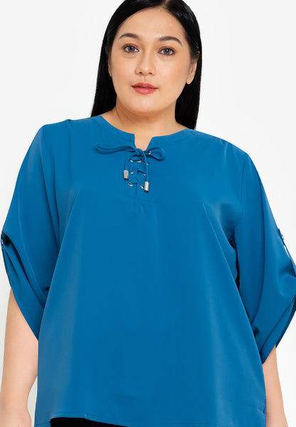 Divina Plus Size 3/4 Long Sleeve Tie Down Neck Detail