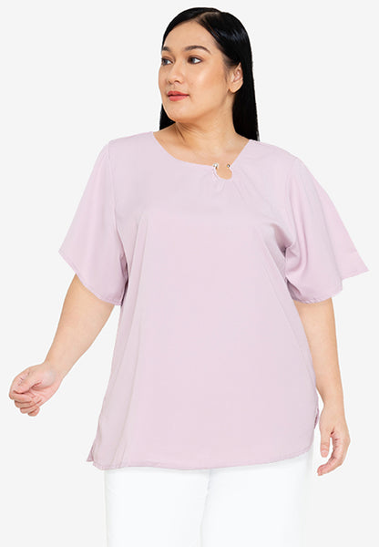 Divina Plus Size Pearl Detail Flares Sleeve Blouse