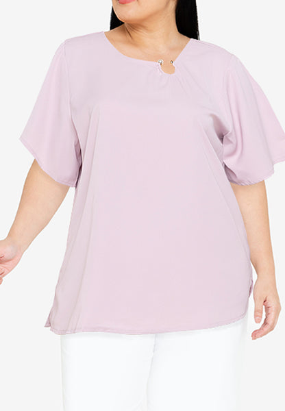 Divina Plus Size Pearl Detail Flares Sleeve Blouse