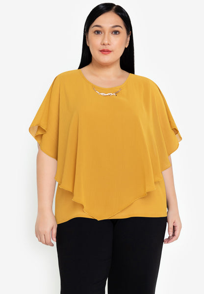 Divina Plus Size Overlay Blouse Top With Necklace