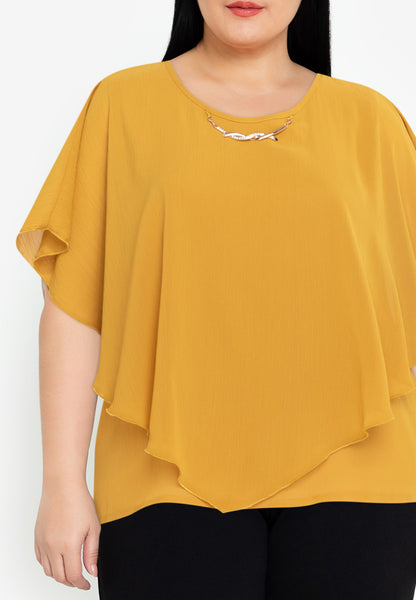 Divina Plus Size Overlay Blouse Top With Necklace