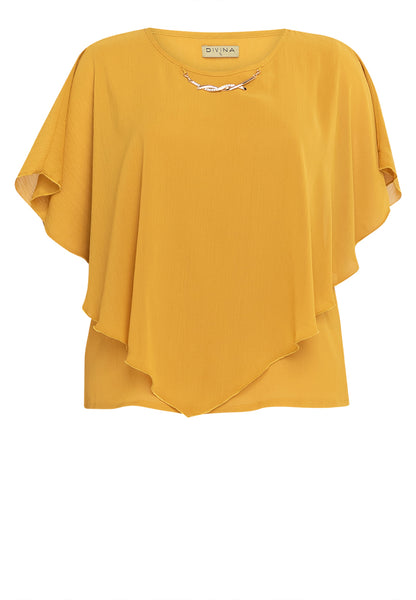 Divina Plus Size Overlay Blouse Top With Necklace