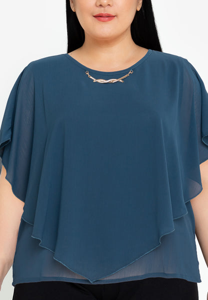 Divina Plus Size Overlay Blouse Top With Necklace