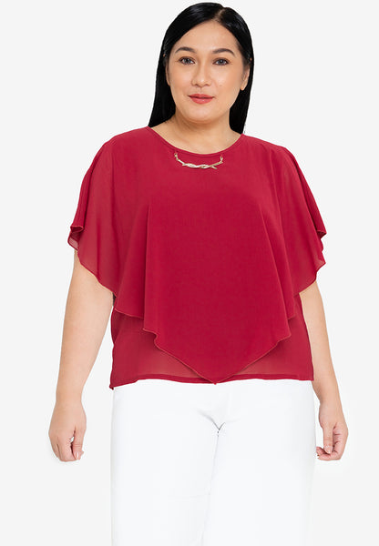 Divina Plus Size Overlay Blouse Top With Necklace