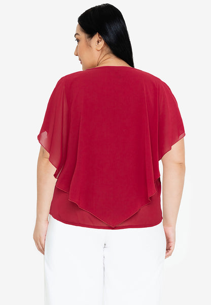 Divina Plus Size Overlay Blouse Top With Necklace