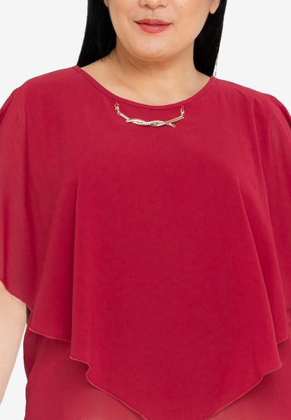 Divina Plus Size Overlay Blouse Top With Necklace