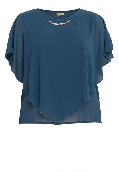Divina Plus Size Overlay Blouse Top With Necklace