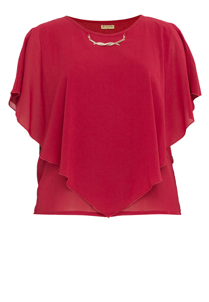 Divina Plus Size Overlay Blouse Top With Necklace