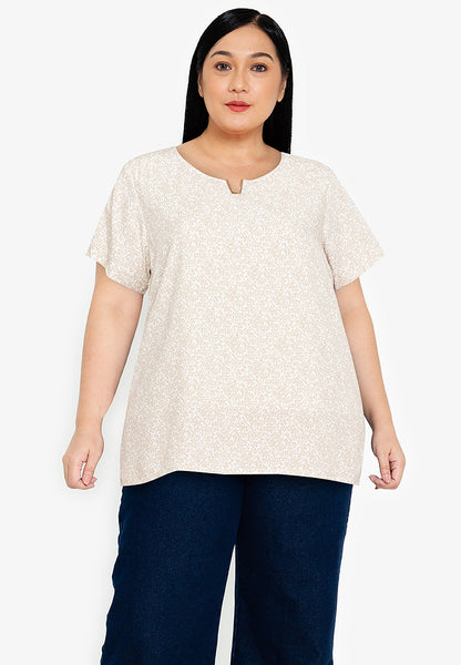 Divina Plus Size V-Detail Printed Blouse