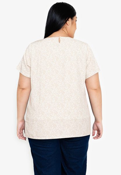 Divina Plus Size V-Detail Printed Blouse