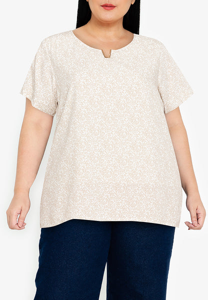 Divina Plus Size V-Detail Printed Blouse