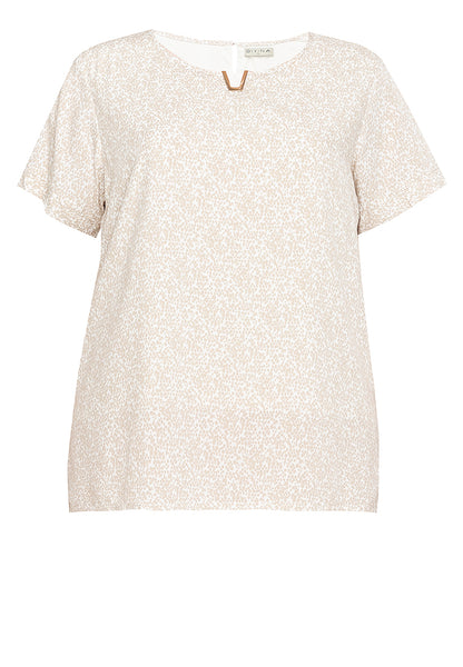 Divina Plus Size V-Detail Printed Blouse