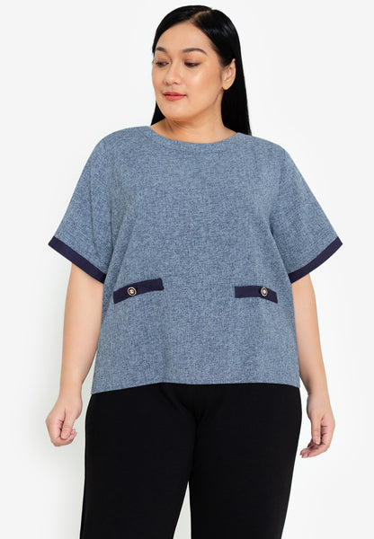 Divina Plus Size Round Neck Tweed Top Blouse