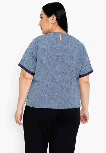 Divina Plus Size Round Neck Tweed Top Blouse