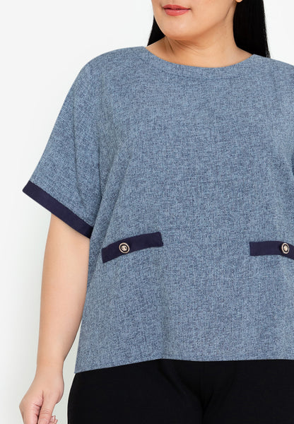 Divina Plus Size Round Neck Tweed Top Blouse