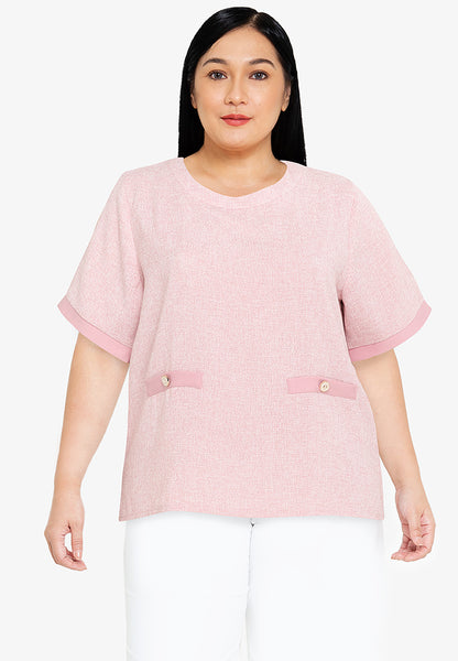 Divina Plus Size Round Neck Tweed Top Blouse