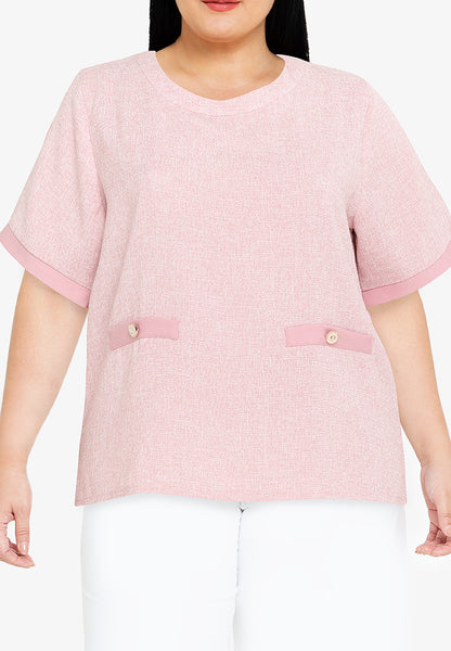 Divina Plus Size Round Neck Tweed Top Blouse