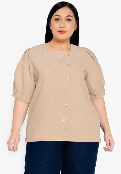 Divina Plus Size Squareneck Puff Sleeve Blouse Top