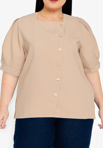 Divina Plus Size Squareneck Puff Sleeve Blouse Top