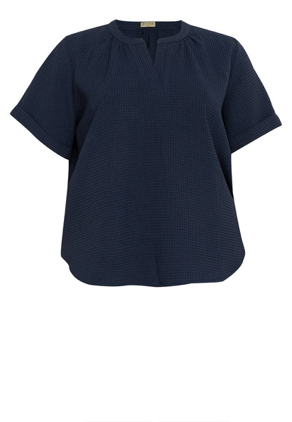 Divina Plus Size Waffle V-neck Puff Sleeve Blouse Top