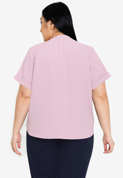 Divina Plus Size Waffle V-neck Puff Sleeve Blouse Top