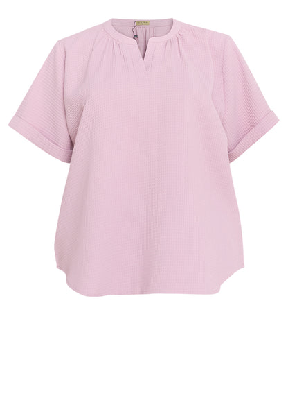 Divina Plus Size Waffle V-neck Puff Sleeve Blouse Top