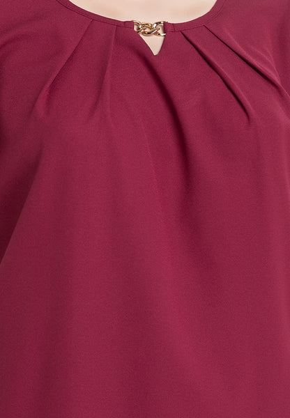 Divina Plus Size Pleated V-Cut Blouse with Chain Detail