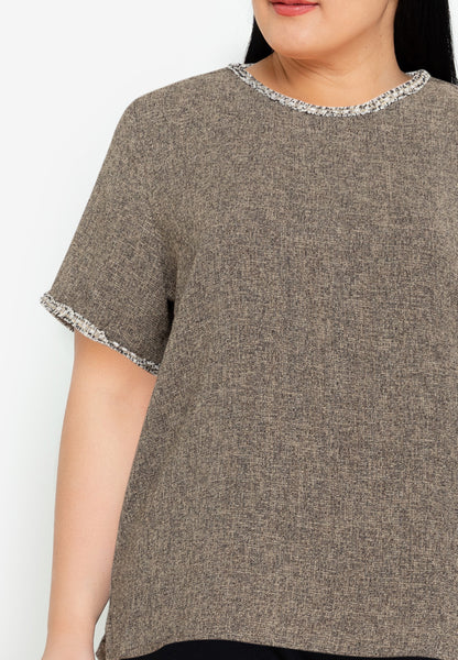 Divina Plus Size Tweed Blouse Top with Trimmings