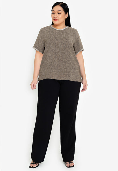 Divina Plus Size Tweed Blouse Top with Trimmings