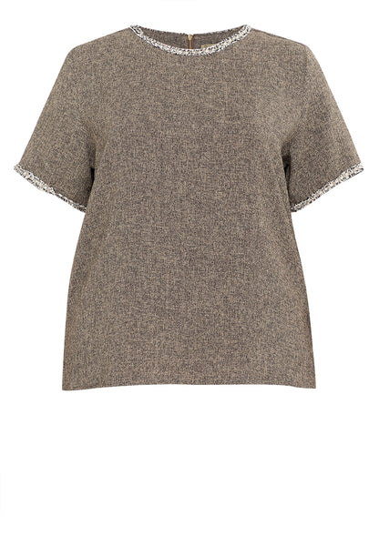 Divina Plus Size Tweed Blouse Top with Trimmings