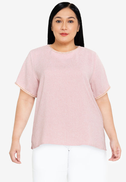 Divina Plus Size Tweed Blouse Top with Trimmings