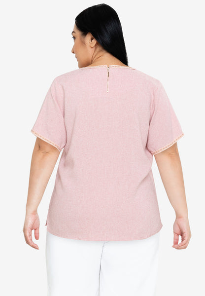 Divina Plus Size Tweed Blouse Top with Trimmings