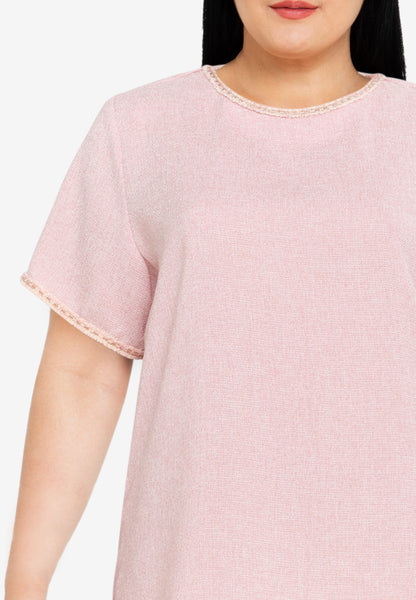 Divina Plus Size Tweed Blouse Top with Trimmings