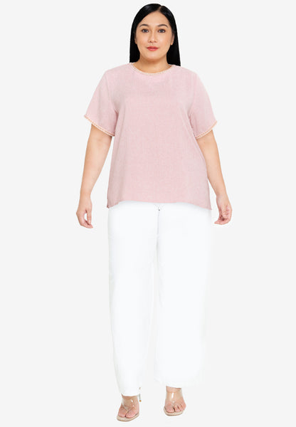 Divina Plus Size Tweed Blouse Top with Trimmings