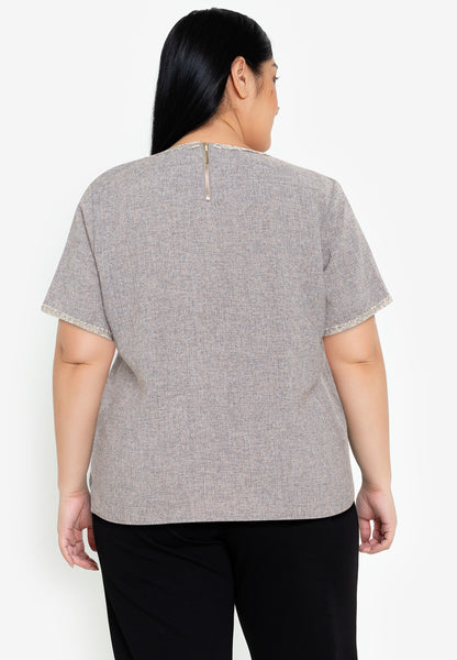 Divina Plus Size Tweed Blouse Top with Trimmings